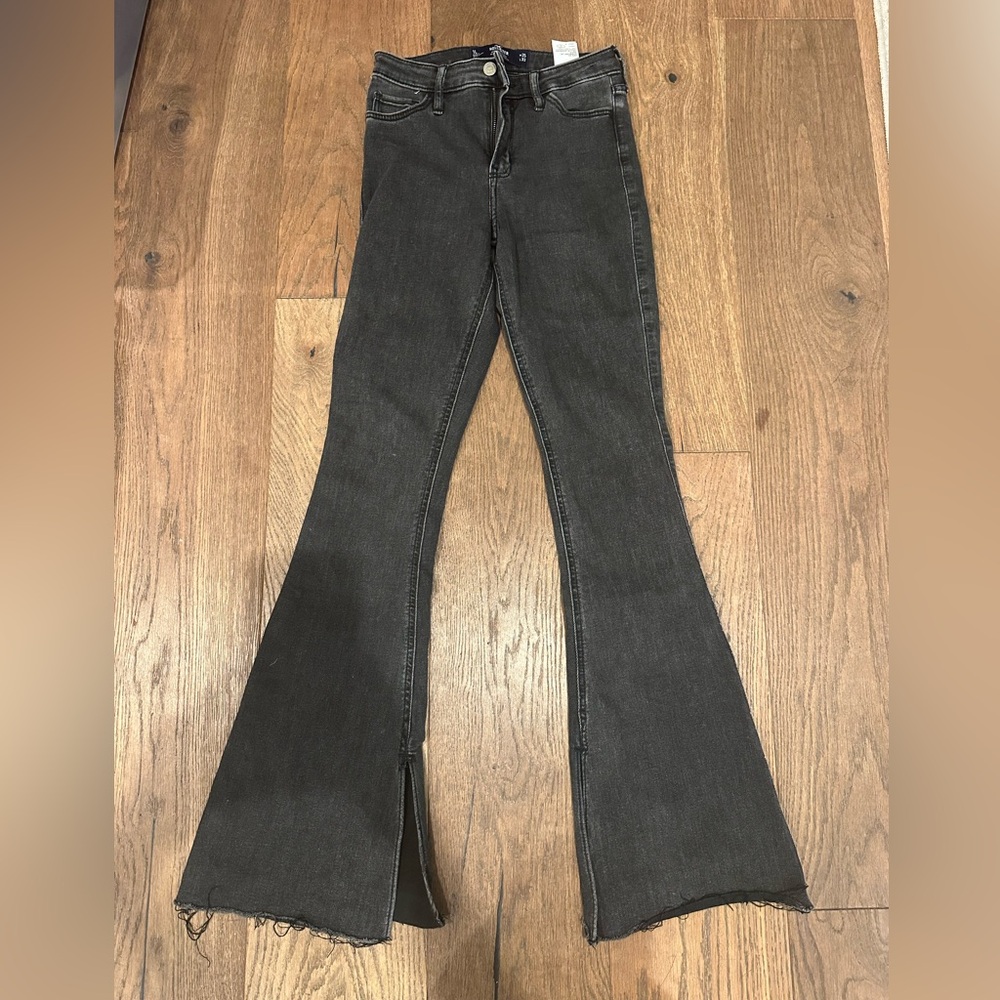 Hollister Black High Rise Flare Side Split Hem Jeans